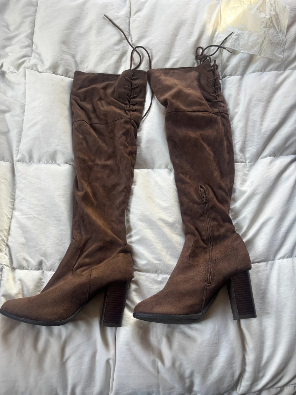 Women's Brown Over-the-Knee Lace-Up Block Heel Boots